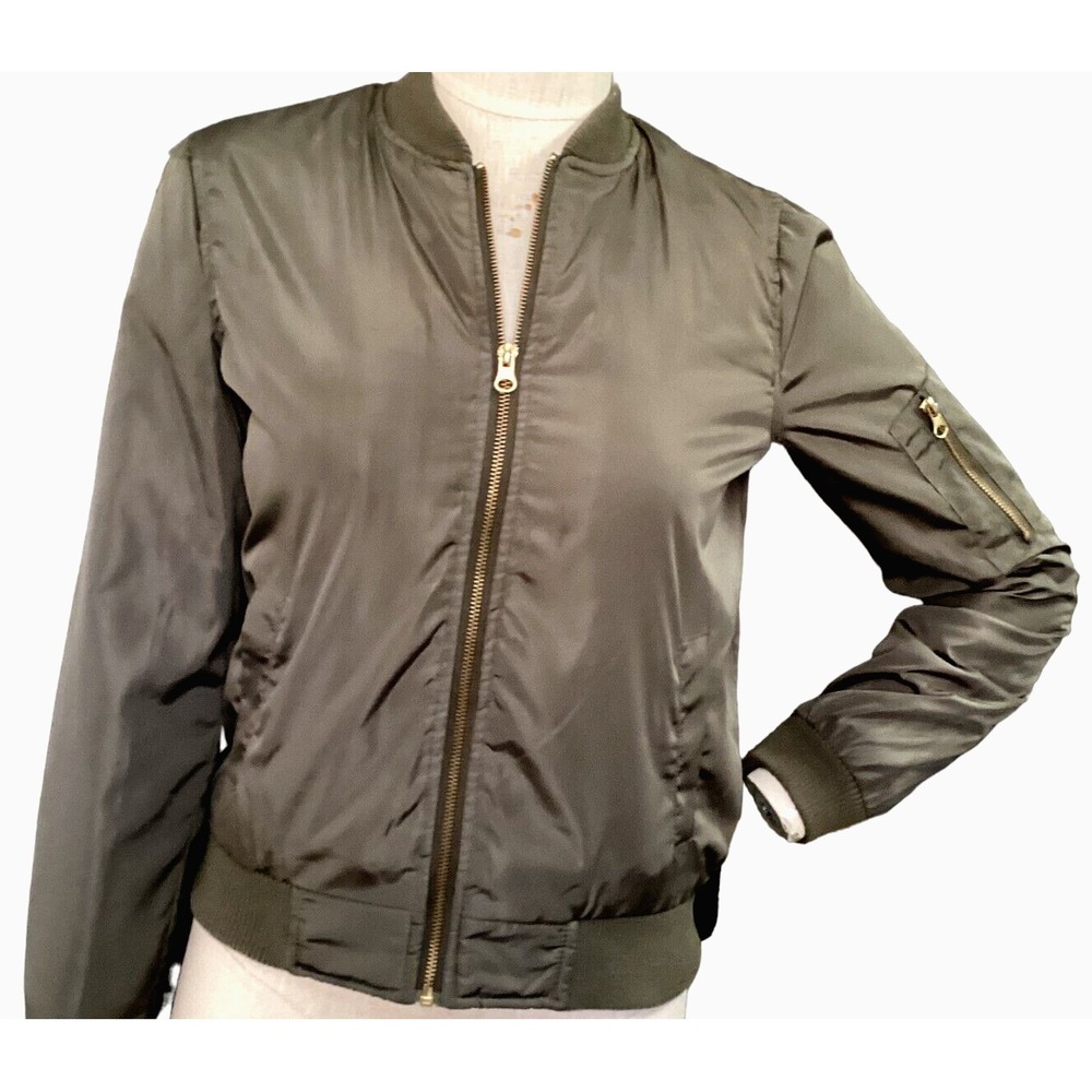New Look Satin Bomber Jacket Sz S Green #50T